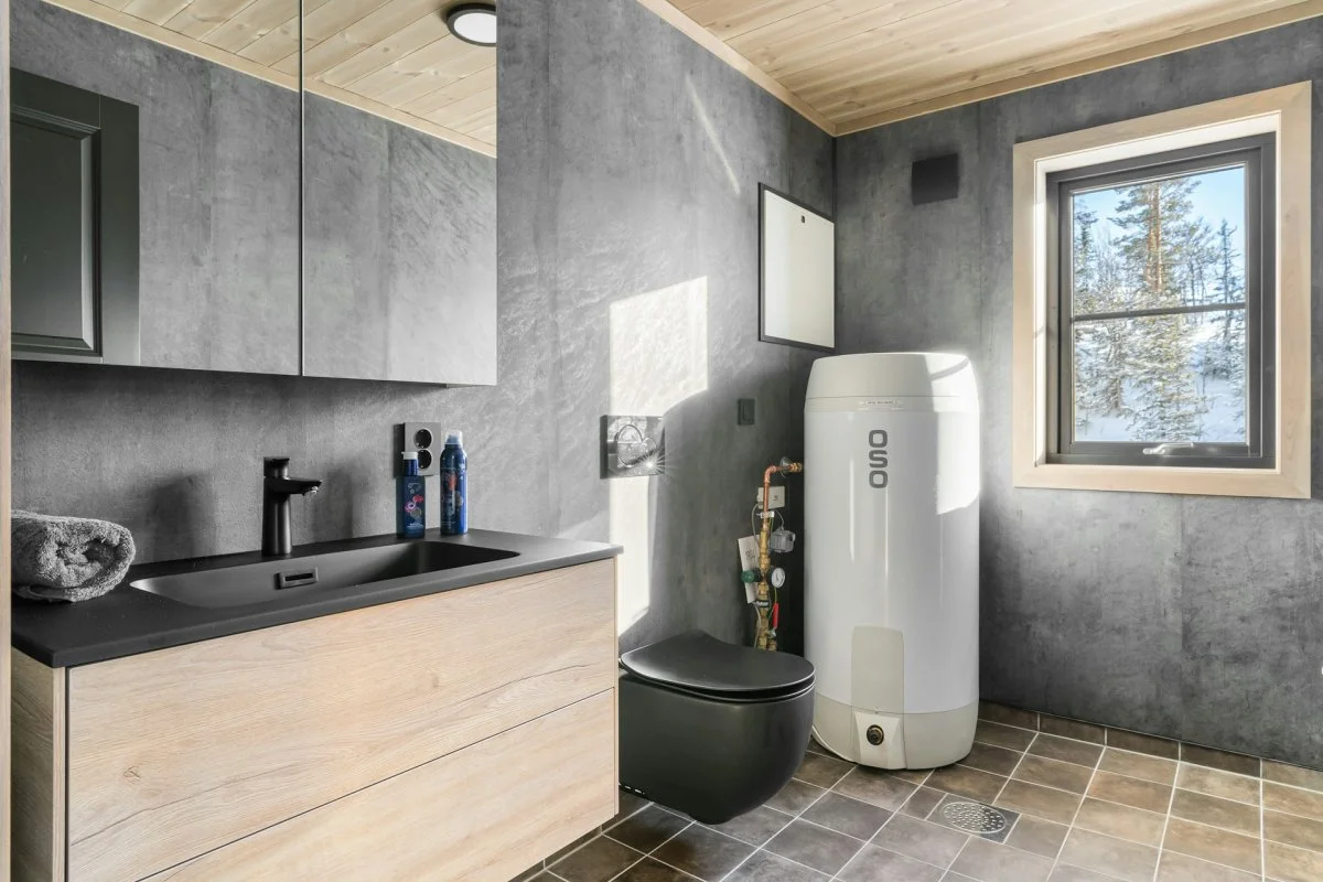 Water heater installed in a residential bathroom in Tucson, Arizona