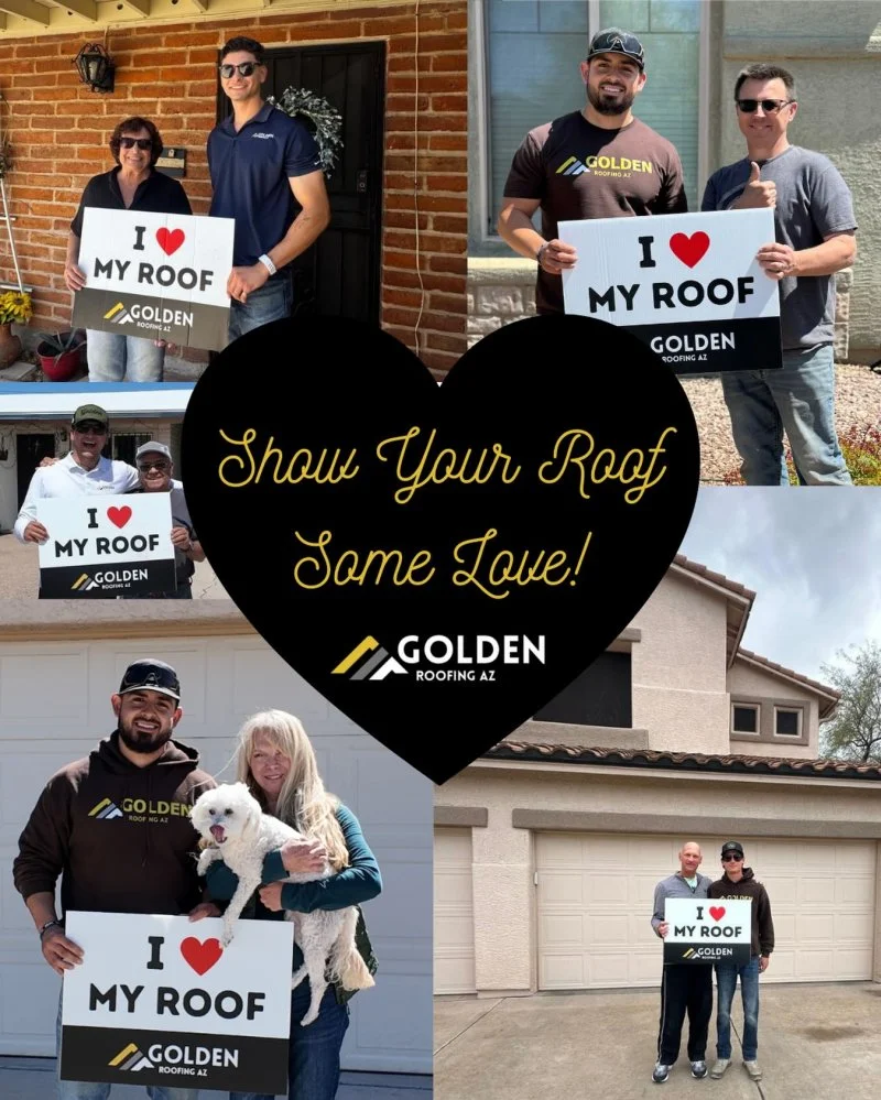 Golden Roofing customers after a completed project in Tucson